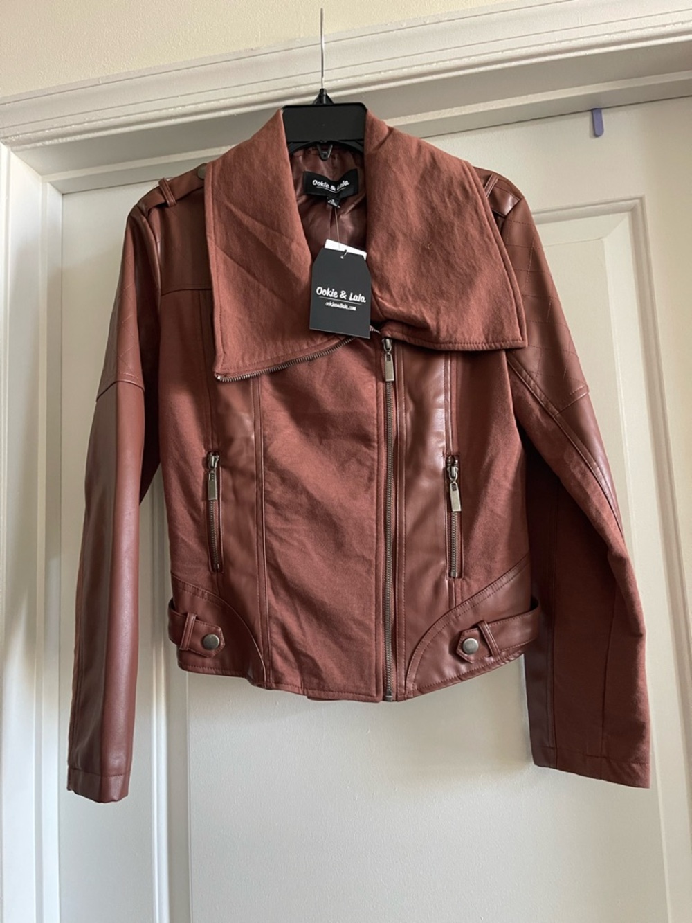 Faux Leather Mix Quilt Drape Jacket